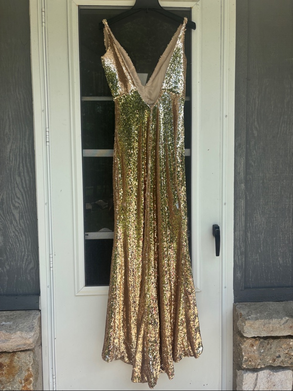 Gold Sequin V-Neck Evening Gown S
